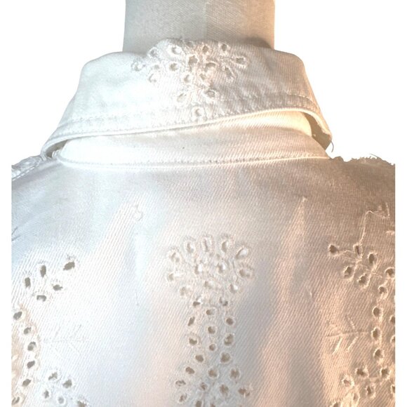 ZARA Eyelet Embroidered Small White Outerwear Snap Button Jean Jacket - Picture 9 of 13